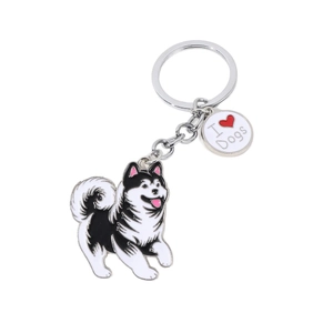 Cute husky dog enamel keychain with heart pendant for bags and key organization