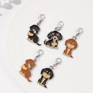 Mignon Porte-clés Chien Teckel Dessin Animé Émail Alliage de Zinc Pendentif Animal pour Sac Charme Bijoux Femmes Enfants