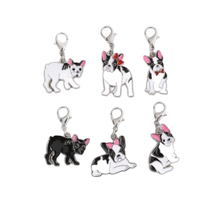Lot de breloques Bouledogue Français en émail avec fermoirs pour porte-clés et accessoires