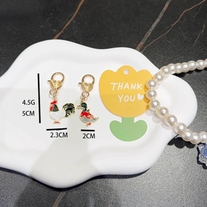 Enamel rooster and duck keychains with golden heart clasps for bags and keys