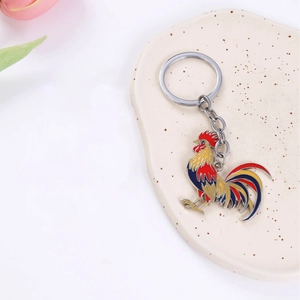 Creative Zinc Alloy Enamel Rooster Cow Keychain Metal Animal Pendant For Car Keys Bag Decoration Unisex Gift