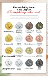 Detail showcasing sixteen electroplating color finishes for soccer theme metal medals