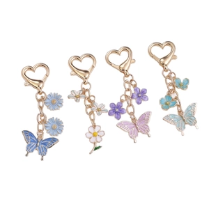 Colorful butterfly and daisy charms with heart lobster clasp set in gold finish