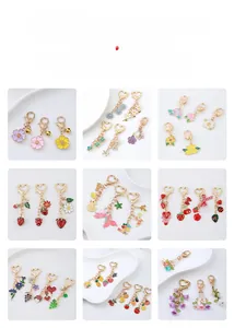 Collection of pastoral floral and fruit alloy keychains with heart-shaped lobster clasps