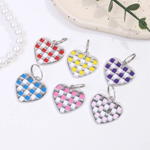 Schachbrett Herzform Metall Haustiermarke Legierung Emaille Hund Katze Halsband Anhänger DIY Schmuck Charme Für Haustiere