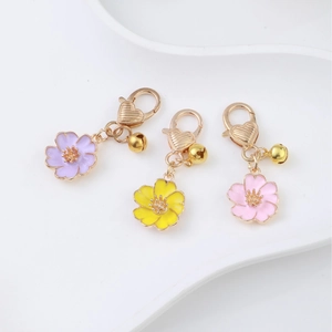 Kawaii Sakura Cherry Blossom Flower Bell Keychain Heart Lobster Clasp Zinc Alloy Enamel Bag Charm For Women Girls Gift