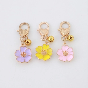 Three-piece set of sweet cherry blossom flower charms with heart lobster clasp and bells