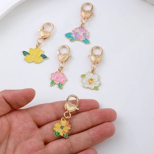 Five colorful enamel floral heart lobster clasps for keychains and accessories