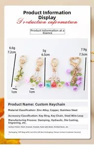 Detailed size chart for colorful lily of the valley keychains with dimensions and weight info