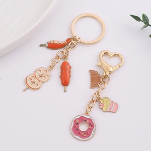 Cartoon Food Dessert Barbecue Zinc Alloy Keychain Cute Bag Charm Miniature Snack Enamel Key Ring Pendant Jewelry Gift