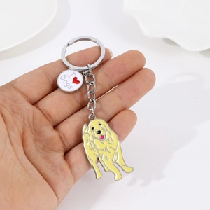 Cute Golden Retriever keychain with 'I Love Dogs' charm in polished silver alloy