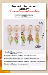 Tableau détaillé des tailles pour porte-clés fleurs en alliage de zinc avec roses et tournesols