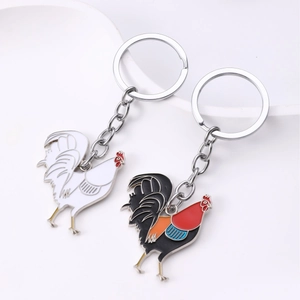 Metal Rooster Chicken Keychain Enamel Drip Oil Animal Pendant Bag Charm Zodiac Jewelry Gift Accessory For Women Men