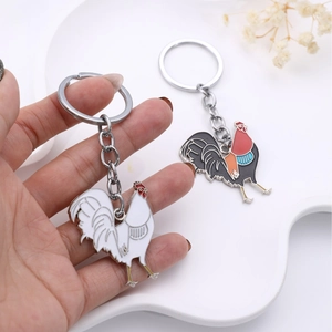 Artistic rooster keychain pendant with colorful oil painting enamel finish for bags