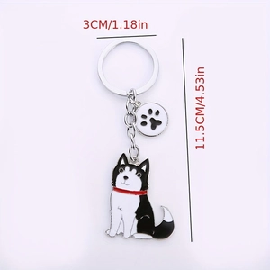 Porte-clés Husky avec pendentif patte et anneau argenté affichant les dimensions totales