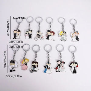 Lot de 12 porte-clés de mariage cartoon avec détails sur la taille et finition émail