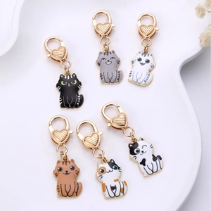 Cute Cartoon Cat Zinc Alloy Keychain For Women Girls Heart Lobster Clasp Enamel Kitten Bag Pendant Charm Jewelry Accessories Gift