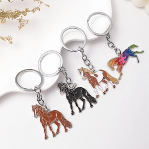 Running Horse Shaped Zinc Alloy Metal Keychain Enamel Drip Oil Horse Pendant Bag Hanging Ornament For Unisex Gift