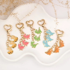 Cartoon Dinosaur Keychain Gold Heart Lobster Clasp Alloy Enamel Cute Animal Pendant For Schoolbag Women Kids Fashion Key Ring