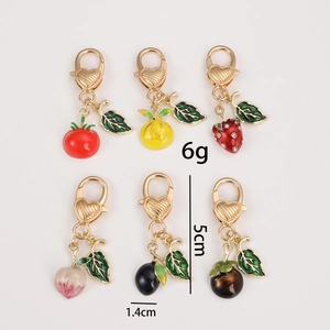Set of 6 colorful enamel fruit keychains with gold plating and heart lobster clasps
