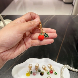 Creative fruit keychain pendants with colorful enamel charms and golden lobster clasps