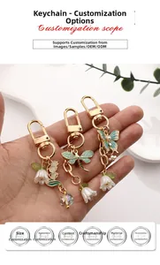 Detailaufnahme des Maiglöckchen-Schlüsselanhängers mit goldenen Schmetterlingsanhängern