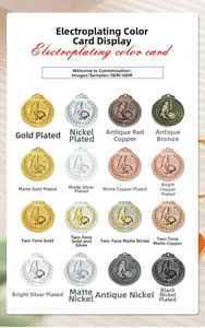 Detail view of sixteen different metal plating finishes on football themed souvenir medals