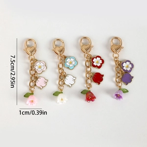 Lot de 4 porte-clés fleurs de muguet avec fermoirs métalliques en forme de cœur