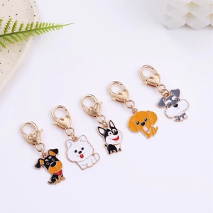 Cute Cartoon Dog Enamel Keychain Zinc Alloy Heart Clasp Puppy Animal Pendant Bag Accessory Gift For Pet Lovers Women