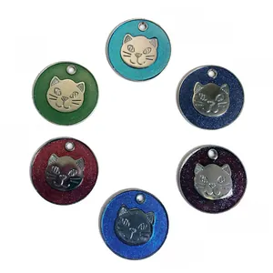 Cat shaped alloy pet pendants with glitter enamel finish in six vibrant colors