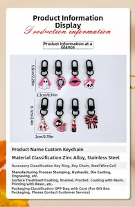 Detailed size specifications for Halloween theme zinc alloy enamel keychains in various styles