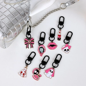 Set of 8 pink Halloween enamel charms with black lobster clasps for bags and keychains