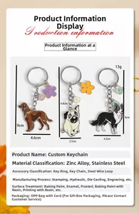 Détails des dimensions du porte-clés chien en métal, modèles Golden Retriever et Carlin