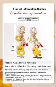 Detailed size measurement and specifications of cute enamel duck metal keychains