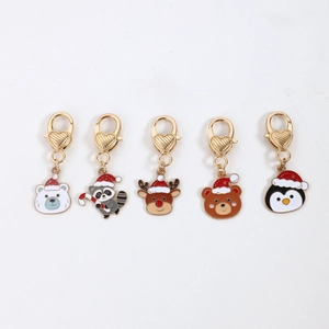 Porte-clés animaux de Noël avec ours et pingouin, attaches dorées en forme de cœur