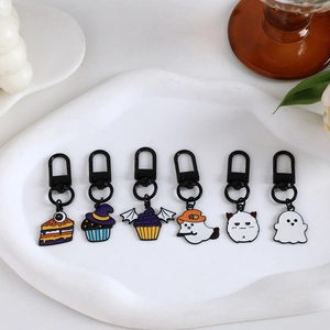 Halloween Ghost Cupcake Metal Keychain Spooky Spirit Enamel Zinc Alloy Bag Pendant For Festival Party Men Women Gift