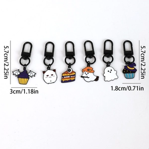 Halloween cartoon ghost alloy keychain set with dimensions 5.7cm height on white background