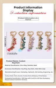 Detailed view of colorful butterfly keychains with tulip charms and heart-shaped clasps