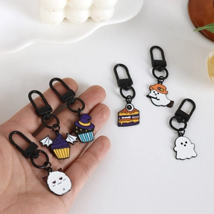 Halloween enamel ghost and bat cake keychain collection with black lobster clasp