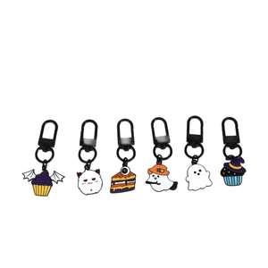 Set of 6 Halloween ghost and cupcake enamel keychains with matte black spring hooks
