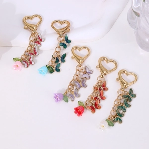 Fashion Butterfly Lily Of The Valley Zinc Alloy Keychain Cute Heart Shaped Clasp Enamel Floral Animal Backpack Pendant Hanging