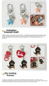 Detail of dachshund and star metal keychains featuring soft enamel and die-casting craft