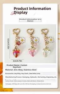 Dettaglio che mostra le dimensioni 8,5cm x 2cm del portachiavi fragola a cuore