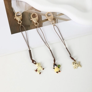 Porte-clés Chat Chien Dessin Animé Avec Corde Tressée Fermoir Coeur Pendentif Sac Alliage Émail Animal Künstliche Perle Chien Chaton Porte-clés Cadeau