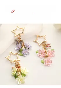 Macro detail of star-shaped clasp with gradient cherry blossom and butterfly charms
