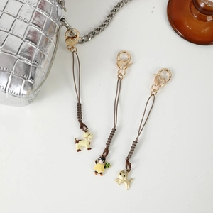 Porte-clés animaux mignons avec pendentifs chien et chat, perles et fermoirs en cœur