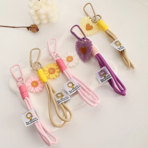 Handmade woven flower phone strap and keychain with colorful climbing rope and charms