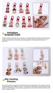 Detailed close-up showing die-cast enamel bone-shaped pet tags and cartoon animal keychains