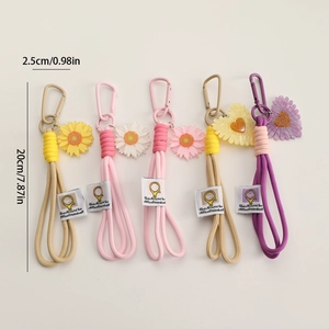 Handmade woven phone lanyard set with daisy charms and motivational tags in five soft colors