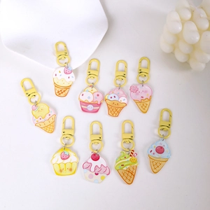 Cartoon Dessert Ice Cream Acrylic Keychain Macaron Colors Cupcake Pendant Bag Charm Accessories For Women Girls Gift